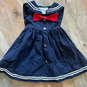 Vintage Navy Blue Sailor Dress with Red Bow